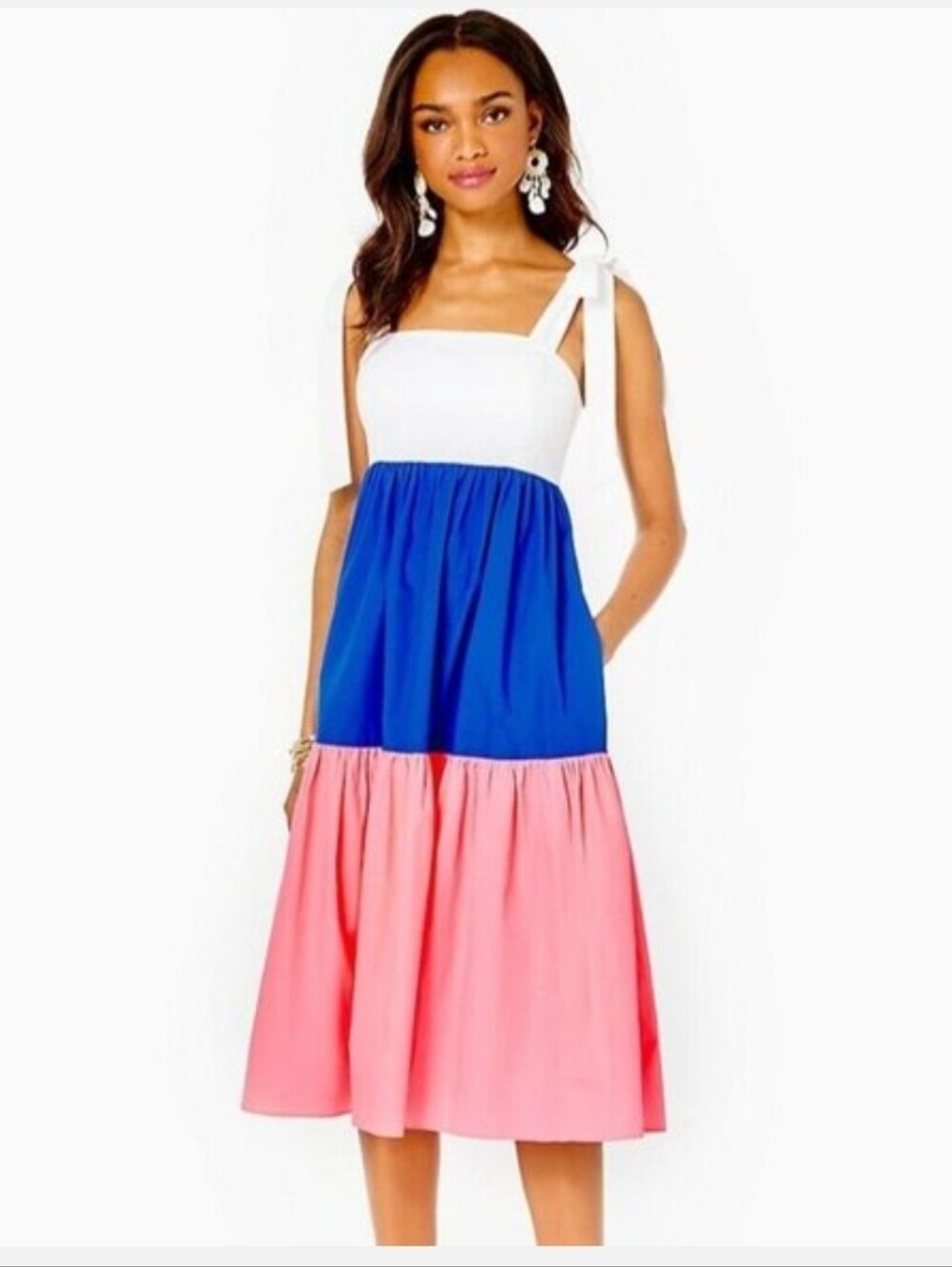 Lilly Pulitzer Anlee Colorblock Tiered Cotton Midi Dress Borealis Sz 4